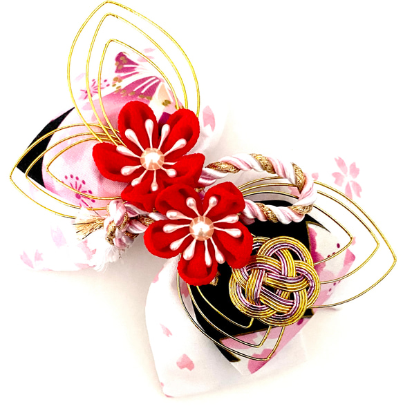 桜リボンとつまみ細工の髪飾り 1枚目の画像