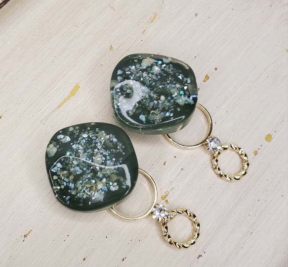 キラキラカボションの2wayアクセサリー イヤリング/ピアス