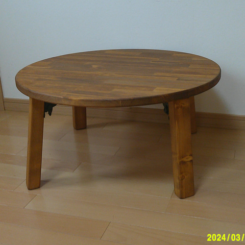 天然木サペリ材折り畳みサイドテーブル一点物手造り