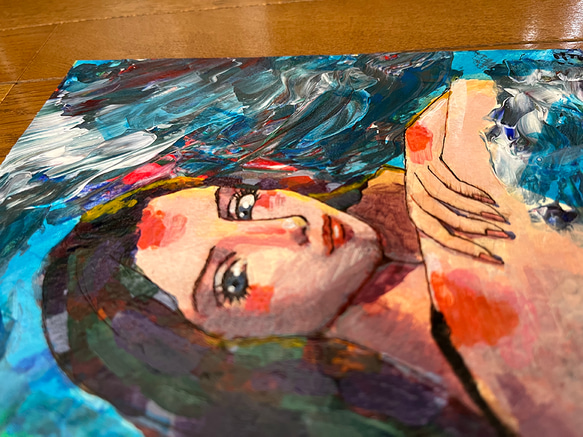 「深海」波をイメージした美しい絵画 アクリル画【額装済み】B5サイズアート原画 イラスト インテリア 4枚目の画像