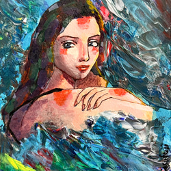 【委託出品中】「深海」波をイメージしたオリジナルイラスト アクリル画【額装済み・送料無料】B5原画  青ブルー 3枚目の画像