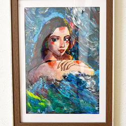 「深海」波をイメージした美しい絵画 アクリル画【額装済み】B5サイズアート原画 イラスト インテリア 1枚目の画像