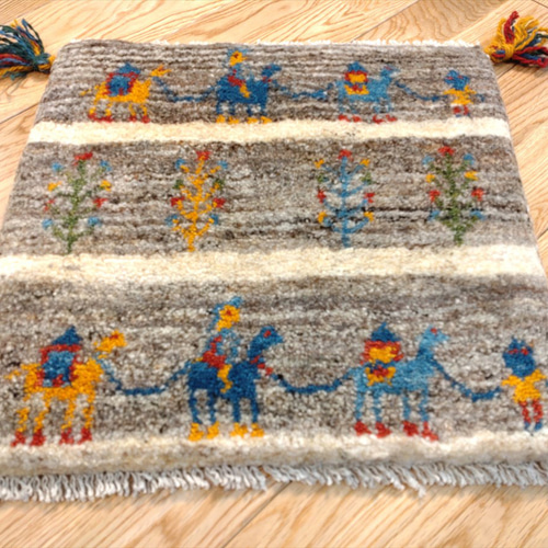 ペルシャ ギャッベ ミニマット 40.5x40cm ラクダ グレー
