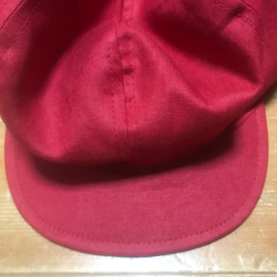 ハンドメイド　ビッグキャスケット　赤　フレンチリネン　カラーリネン　サイズオーダー　ココナッツ　メンズ　男女兼用 2枚目の画像