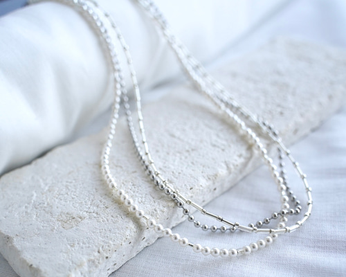 重ね付けでおしゃれ見え】小粒クリスタルパール×シルバーカラー3