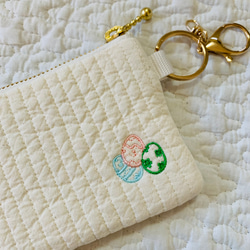 ライヴリーダイナソーと３つの卵　コインケース　ヌビ　イブル　ミニポーチ　ヌビポーチ　刺繍　KZhermosa 恐竜 3枚目の画像