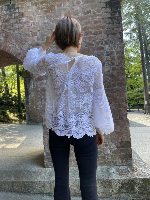 Cord leaver lace blouse パフスリーブリバーレースブラウス 2枚目の画像