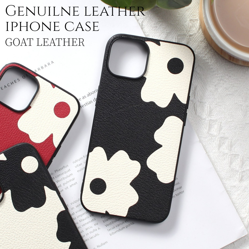 iphone ケース 本革 16 15 14 13 mini レザー ゴートレザー 山羊革 花柄 大人かわいい おしゃれ