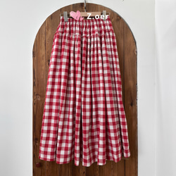 [受注]綿100％  チェックスカート  春夏のA字スカート  ハイウエストをゆるめる 4枚目の画像