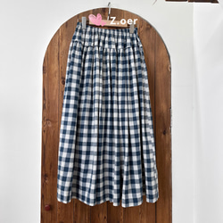 [受注]綿100％  チェックスカート  春夏のA字スカート  ハイウエストをゆるめる 3枚目の画像