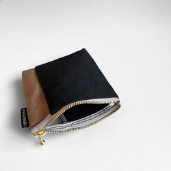 お財布にもなる便利な帆布のミニポーチ・マットブラウン×ブラック 4枚目の画像