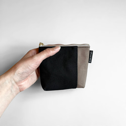 お財布にもなる便利な帆布のミニポーチ・マットブラウン×ブラック 5枚目の画像
