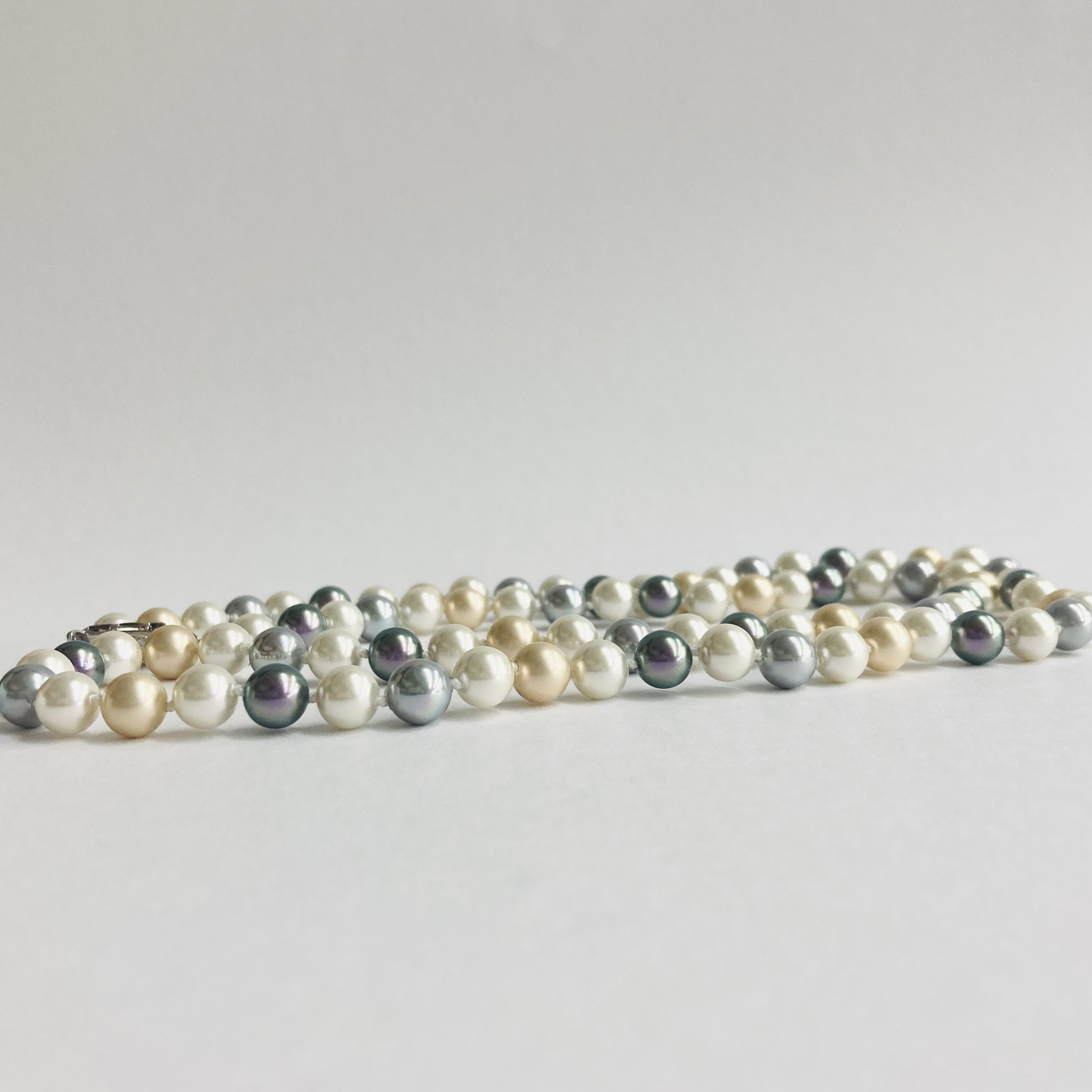 ガラスパールmixオールノットオペラネックレス/8mm約80cm/タヒチアンブルーmix/made in japan