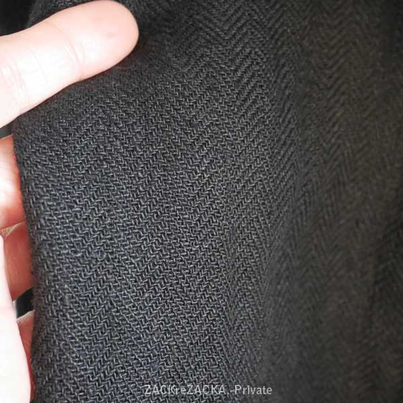 限定１・ブラックへリンボン織りリネン・カッコよく抜け感を楽しめるボックスシルエット・ユニセックス・ 6枚目の画像