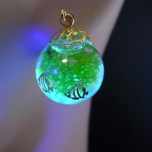 ガラスドーム チャーム お魚 夜光砂 暗闇で光る ピアス イヤリング