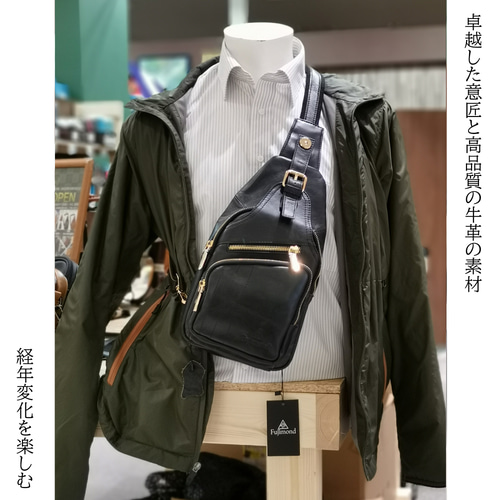 Fujimond本革ボディバッグ メンズバッグ　ミッチスブラック Fujimond 本革ボディバッグ ミッチスブラック ショルダーバッグ
