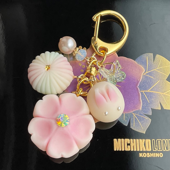 練り切り 和菓子 上生菓子 キーホルダー 桜 うさぎ フェイク