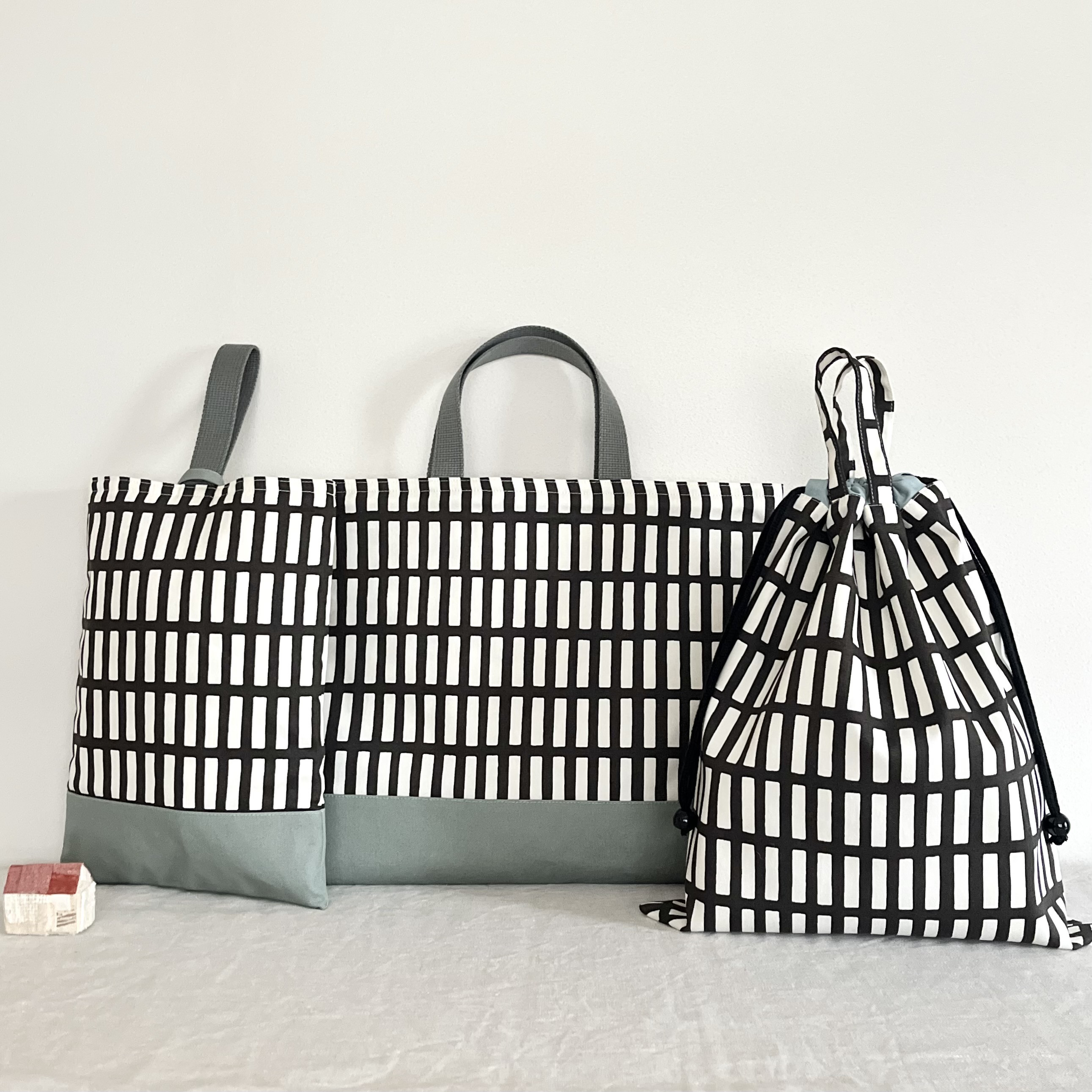 入園入学３点セット☆北欧ブロック チャコール×ライトオリーブ