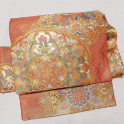 ワンタッチ帯 くらわん帯 正絹袋帯リメイク 濃桃佐賀錦鴛鴦正倉院花