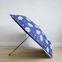 竹ハンドル UVカット折りたたみ傘 あじさい  ネイビー 紫外線99.9%カット 164025 晴雨兼用 日傘 雨傘 15枚目の画像