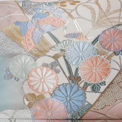 ワンタッチ帯　くらわん帯　正絹袋帯リメイク　菊蝶文様　作り帯　 3枚目の画像