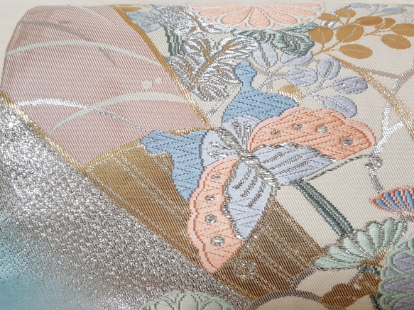ワンタッチ帯　くらわん帯　正絹袋帯リメイク　菊蝶文様　作り帯　 7枚目の画像