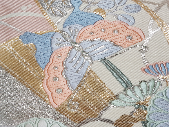 ワンタッチ帯　くらわん帯　正絹袋帯リメイク　菊蝶文様　作り帯　 8枚目の画像