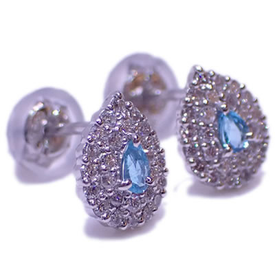 Pt ペアシェイプカット パライバトルマリン-0.08ct ダイヤモンド 二重取り巻き オリジナル シンプルデザイン ス