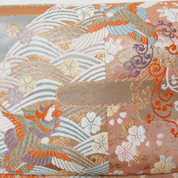 ワンタッチ帯　くらわん帯　正絹袋帯リメイク　桜波鳳凰正倉院文様　作り帯　 3枚目の画像