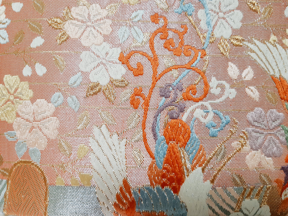 ワンタッチ帯　くらわん帯　正絹袋帯リメイク　桜波鳳凰正倉院文様　作り帯　 14枚目の画像