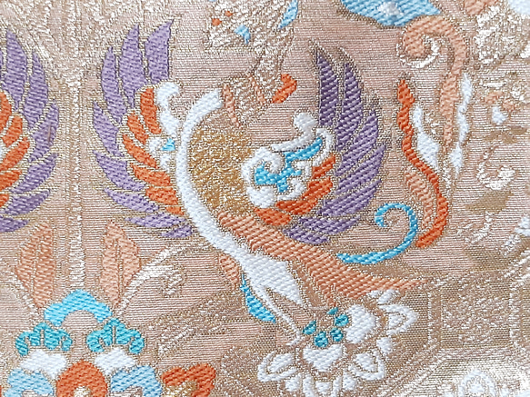 ワンタッチ帯　くらわん帯　正絹袋帯リメイク　正倉院鳳凰文様　作り帯　 5枚目の画像