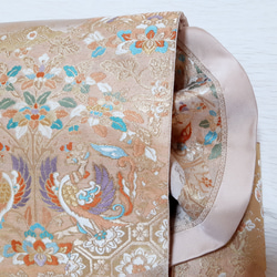 ワンタッチ帯　くらわん帯　正絹袋帯リメイク　正倉院鳳凰文様　作り帯　 2枚目の画像