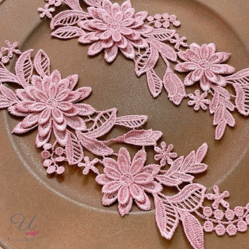 542【立体モチーフ/花柄レース】チェリーピンク レース ＋Ucraft