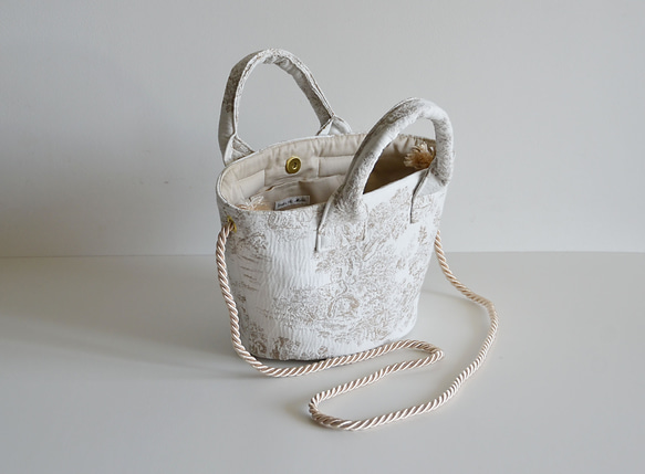 【數量有限】SAFECO 法國 Toile de Jouy 提花 2way Basket Bag Latte (Toile de 第8張的照片