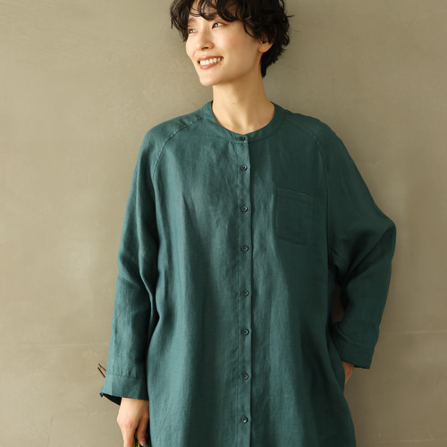 ほどよく品のある、大人に似合うロングシャツワンピース リネン100