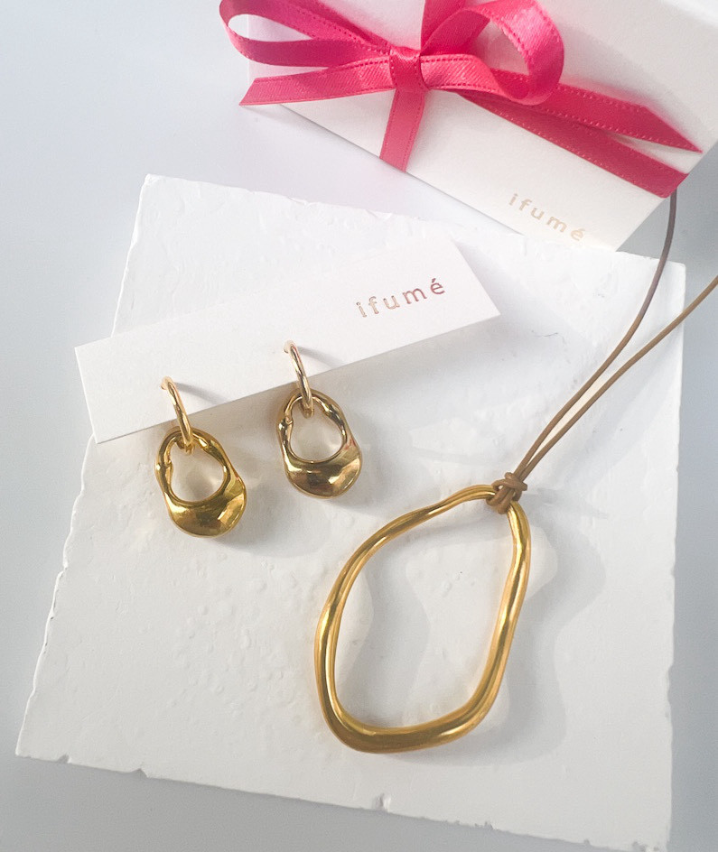 Creema限定新春福袋〈梅〉 レザーロングネックレス＆ドロップイヤリングorピアスセット アレルギー対応