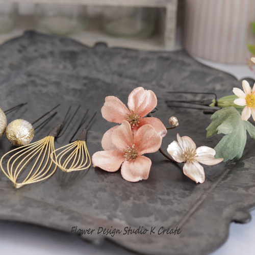 テラコッタカラーのダリアのヘッドドレス 成人式 ウエディング 結婚式