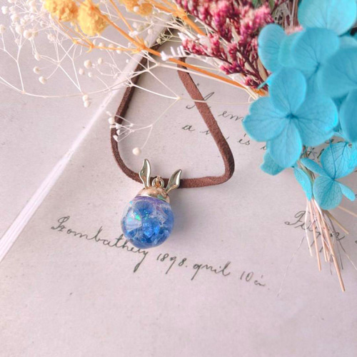 No.1550】UVレジン 蓄光 ガラス うさ耳 ネックレス (ブルーB