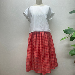 ふんわり軽いギンガムチェックのタックギャザースカート(*'▽'*)レッド系 2枚目の画像
