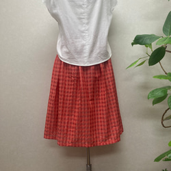ふんわり軽いギンガムチェックのタックギャザースカート(*'▽'*)レッド系 3枚目の画像