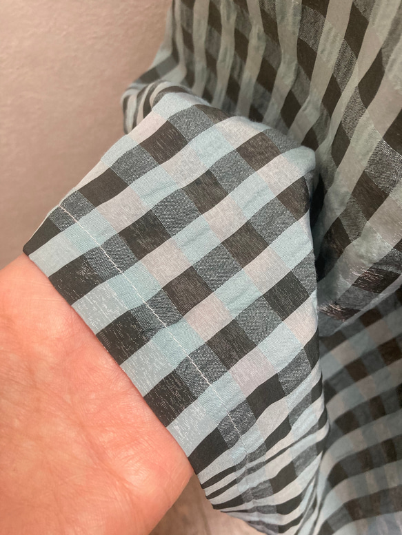ふんわり軽いギンガムチェックのタックギャザースカート(*'▽'*)ブルーグレー系 5枚目の画像