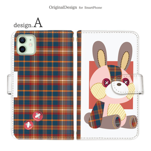 手帳型 スマホケース 全機種対応 iPhone 対応 チェック柄 動物
