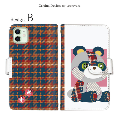 手帳型 スマホケース 全機種対応 iPhone 対応 チェック柄 動物