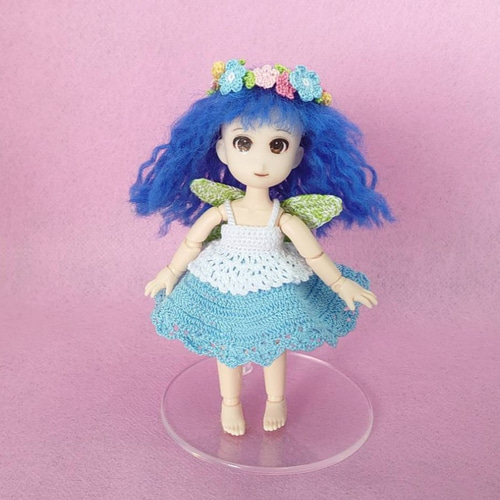 青色花柄ドール着せ替え服 Sawa a la mode（サワアラモード） スカート ミディアム丈 花柄 レース