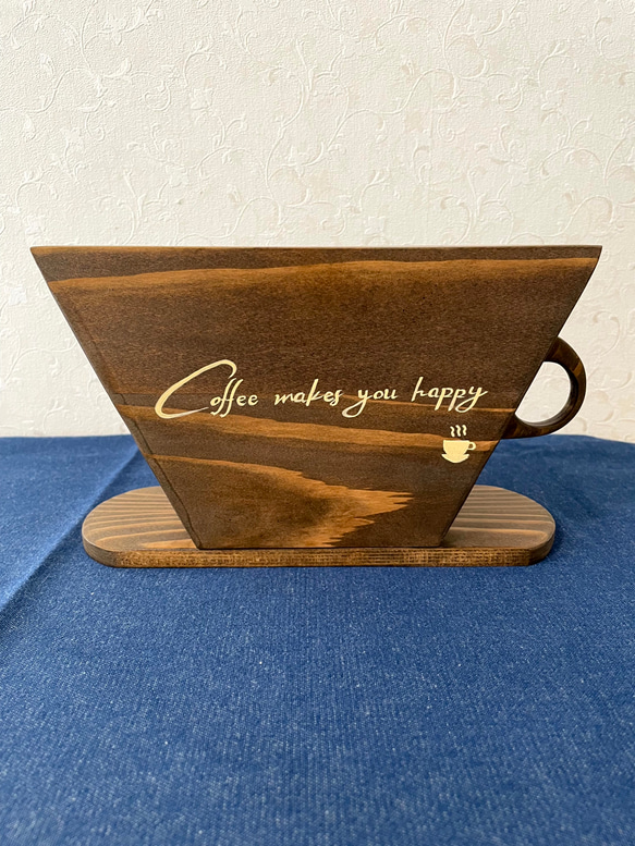 【 コーヒーフィルターケース（アンティークブラウン）】木製　ほこり防止　引出しタイプ　かわいいコーヒーカップ型 1枚目の画像