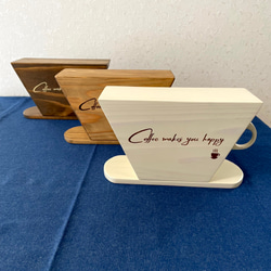 【 コーヒーフィルターケース（アンティークブラウン）】木製　ほこり防止　引出しタイプ　かわいいコーヒーカップ型 8枚目の画像