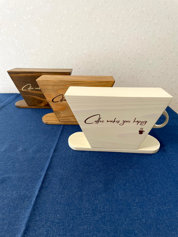 【 コーヒーフィルターケース（アンティークブラウン）】木製　ほこり防止　引出しタイプ　かわいいコーヒーカップ型 8枚目の画像