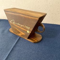 【 コーヒーフィルターケース（アンティークブラウン）】木製　ほこり防止　引出しタイプ　かわいいコーヒーカップ型 2枚目の画像