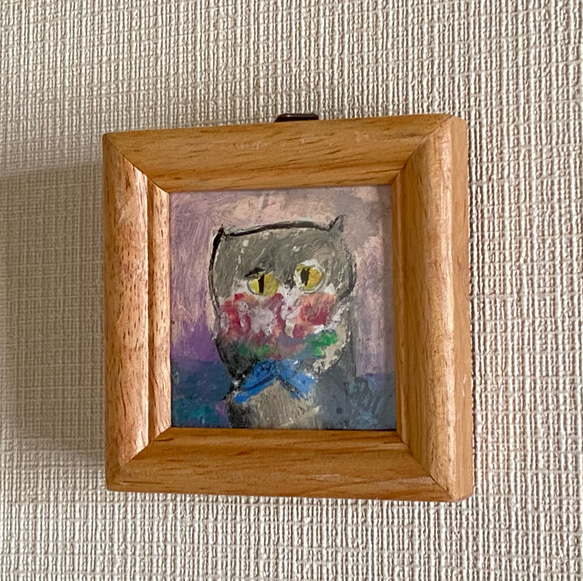 絵画。原画【かわいい猫が美しい花束を抱いている】 2枚目の画像