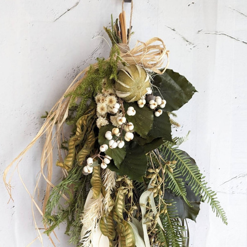 専用＊ライムボール＆グリーン　ドライフラワースワッグ ライムボール＆グリーン ドライフラワースワッグ スワッグ fu.wa.ran